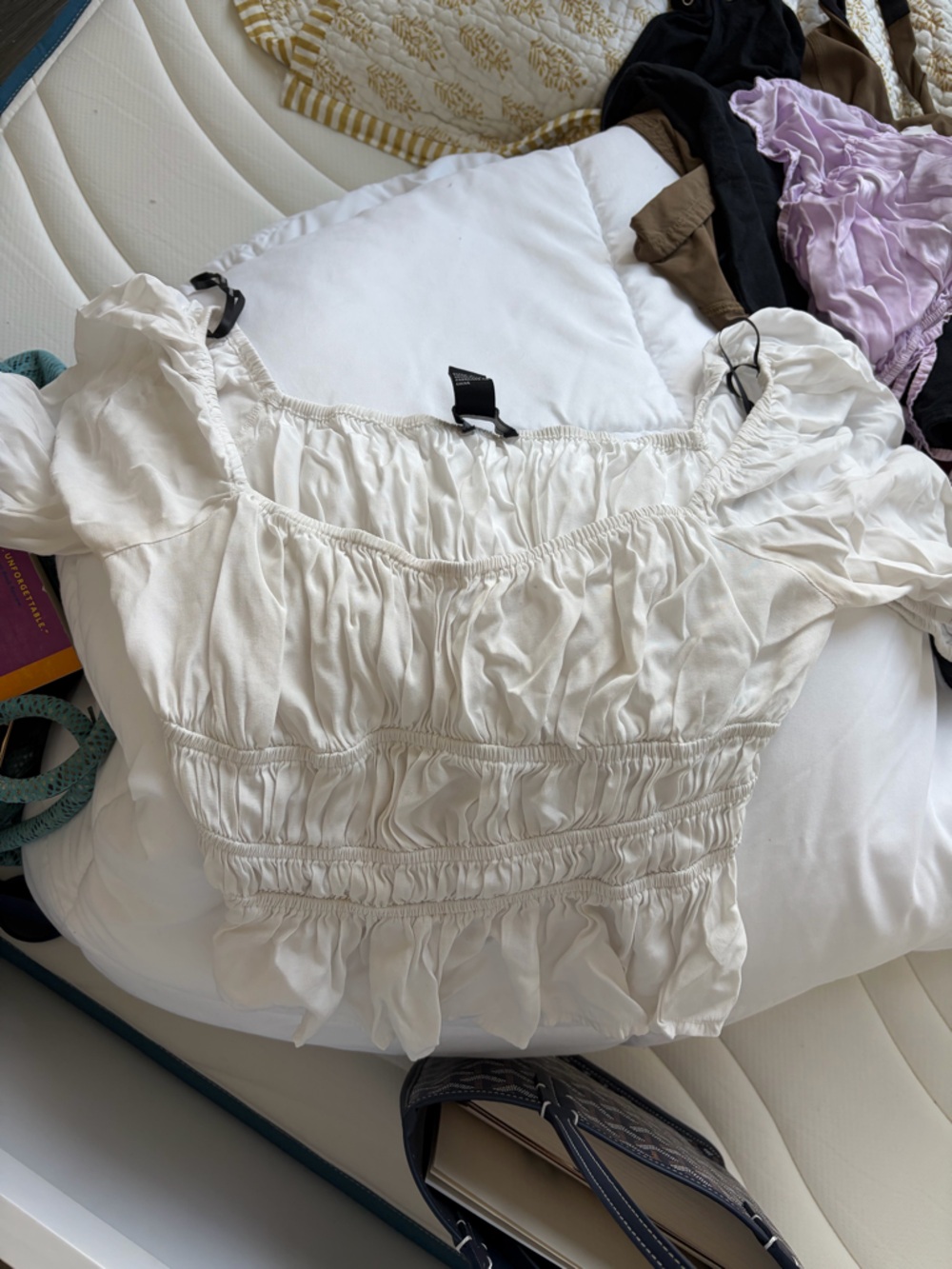 Forever 21 White Ruched Off-Shoulder Top
